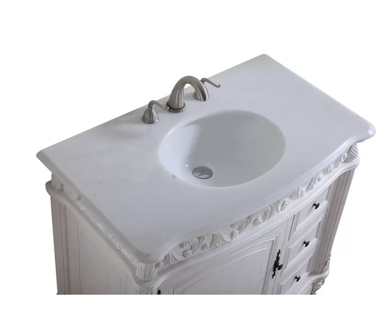 36" Antique White with Matching Medicine Imperial White Marble Top